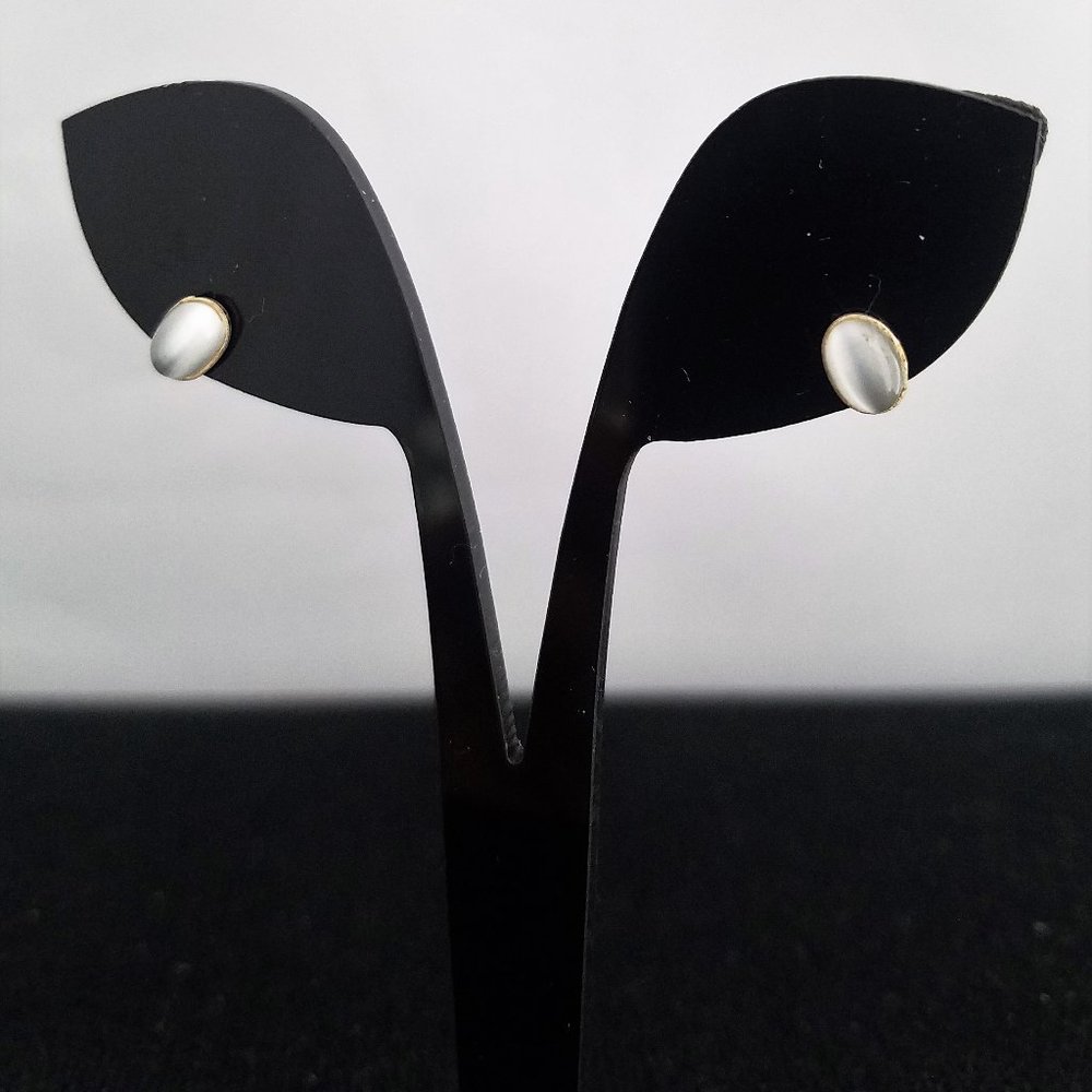 Sterling silver 925 CAT'S EYE Gray Star Quartz Earrings Vintage new Boho 5x6 mm